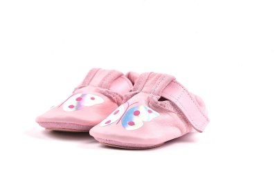 Otroški copati BabySoft - Svetlo roza metuljček - Usnje